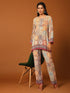 Samma Chikankari Co-ord Set in Polysilk for Women- Orange multicolour Print